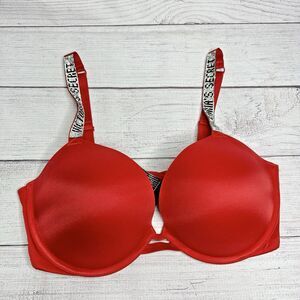 Victoria’s Secret Sexy RHINESTONE Shine Strap Push Up Bra Smooth Red size 36DD